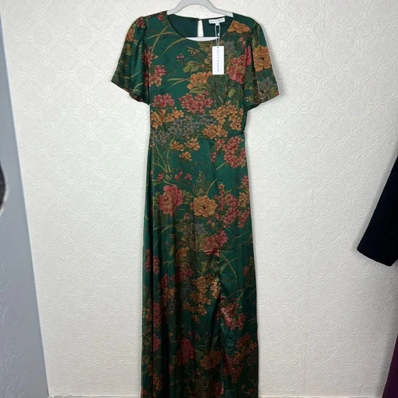 Baltic Born Dark Green Floral Maxi Dress with Rust Blooms - Picture 5 of 11